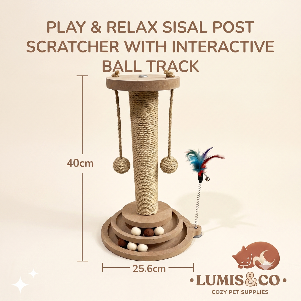 Play & Relax Sisal Post Scratcher with Interactive Ball Track