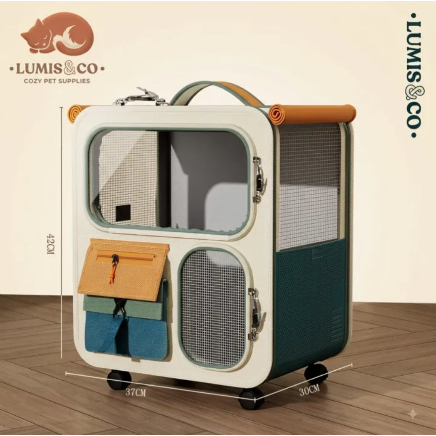 Movable Ever-Changing Castle Portable Pet Trolley Case with Wheels Handle and Mesh Windows For Pet Transport