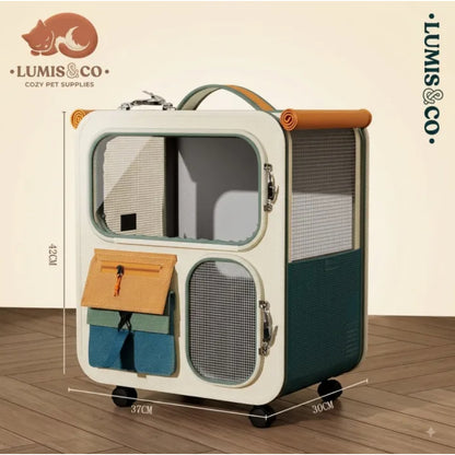 Movable Ever-Changing Castle Portable Pet Trolley Case with Wheels Handle and Mesh Windows For Pet Transport