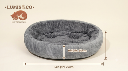 Gray Plush Oval Pet Bed Cozy Soft Cushion for Cats