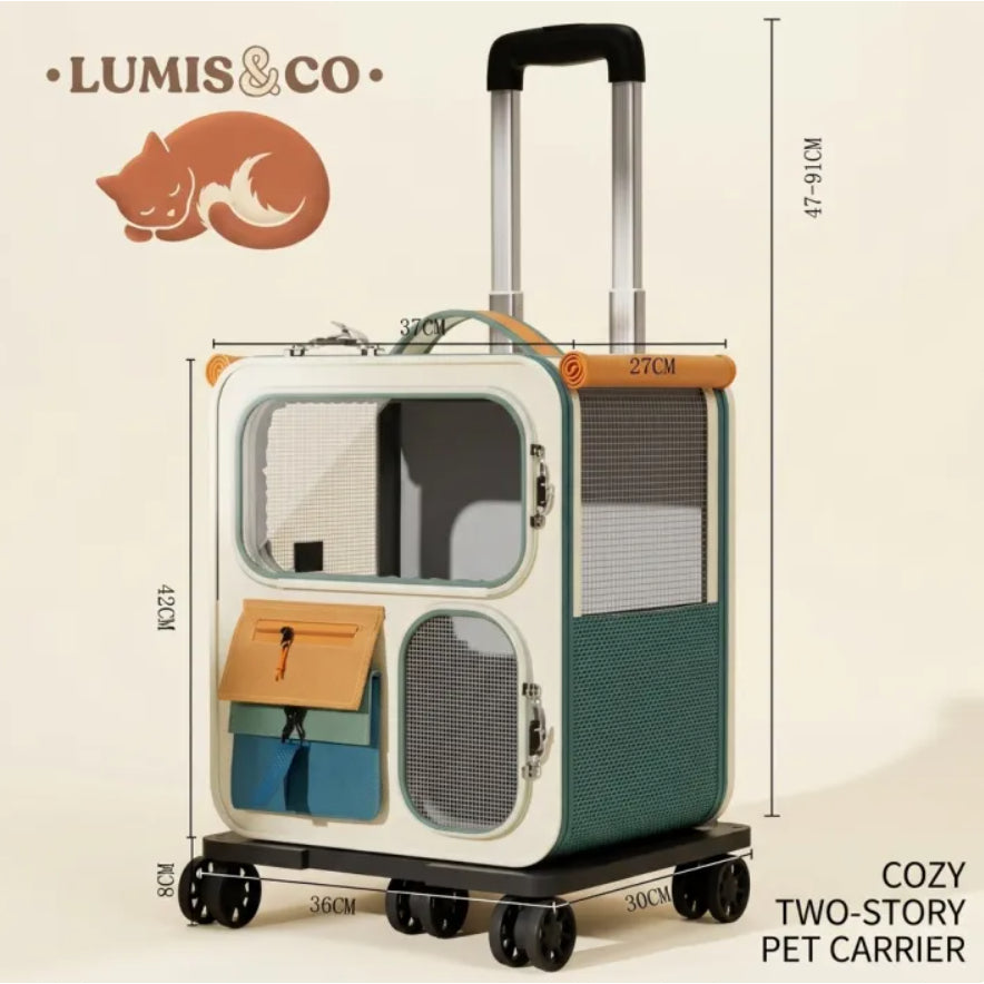 Movable Ever-Changing Castle Portable Pet Trolley Case with Wheels Handle and Mesh Windows For Pet Transport
