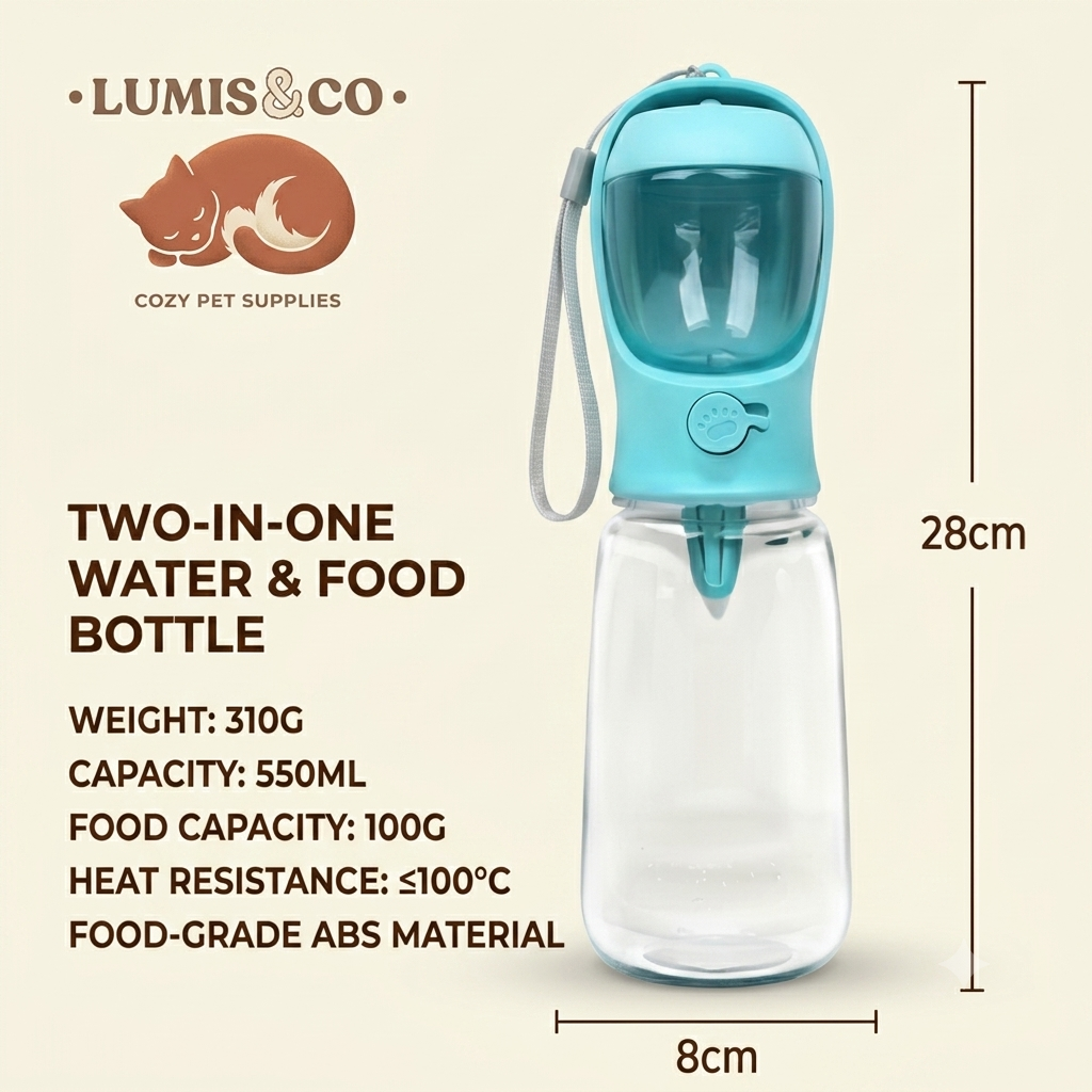 Transparent Pet Water Bottle with Blue Top and Gray Coiled Tube