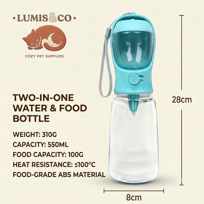 Transparent Pet Water Bottle with Blue Top and Gray Coiled Tube