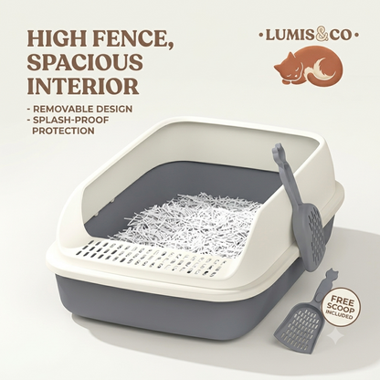 High Fence Spacious Interior Cat Litter Box with Removable Design Splash-Proof Protection with Free Scoop