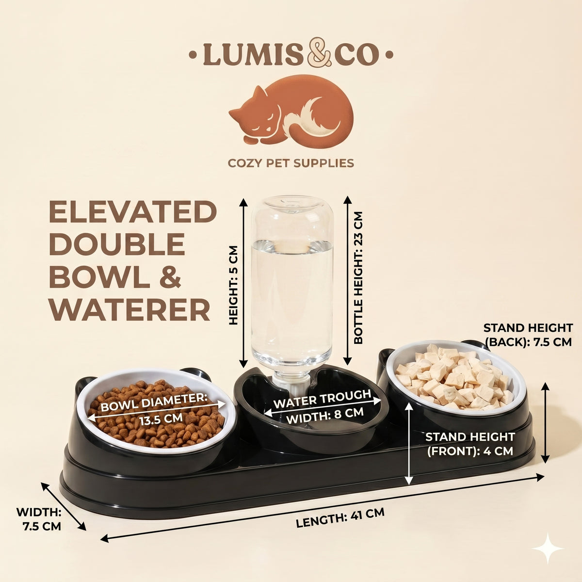 3-in-1 Raised Cat Bowl Set With Auto Water Bottle