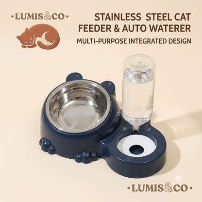 All-in-One Multi-Purpose Automatic Water Refill Pet Bowl with Stainless Steel Bowl and Water Bottle Holder