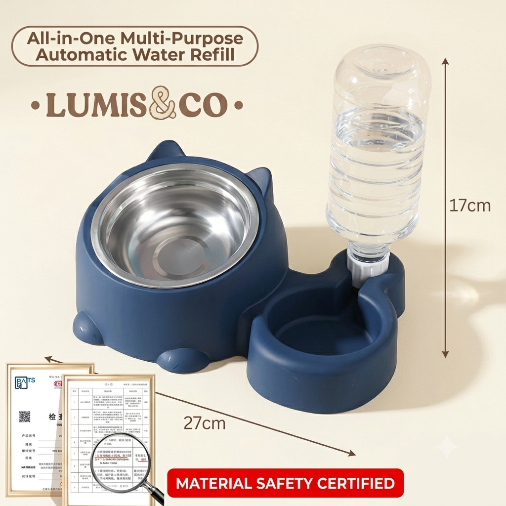 All-in-One Multi-Purpose Automatic Water Refill Pet Bowl with Stainless Steel Bowl and Water Bottle Holder