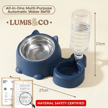All-in-One Multi-Purpose Automatic Water Refill Pet Bowl with Stainless Steel Bowl and Water Bottle Holder