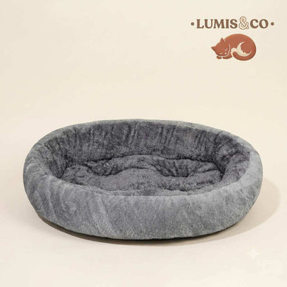 Gray Plush Oval Pet Bed Cozy Soft Cushion for Cats