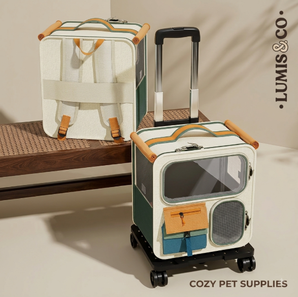 Movable Ever-Changing Castle Portable Pet Trolley Case with Wheels Handle and Mesh Windows For Pet Transport