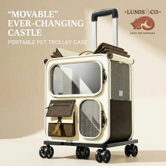 Movable Ever-Changing Castle Portable Pet Trolley Case with Wheels Handle and Mesh Windows For Pet Transport