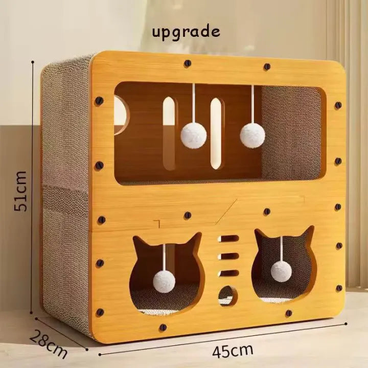 Cat Scratching Post with Hanging Balls and Cat Face Cutouts