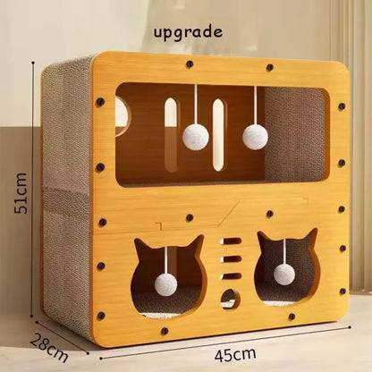 Cat Scratching Post with Hanging Balls and Cat Face Cutouts