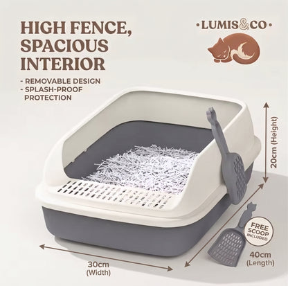 High Fence Spacious Interior Cat Litter Box with Removable Design Splash-Proof Protection with Free Scoop